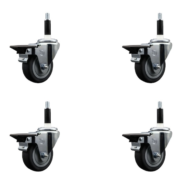 Service Caster 3.5'' Thermoplastic Rubber Swivel 7/8'' Expanding Stem Caster Set with Brake, 4PK SCC-EX20S3514-TPRB-PLB-78-4 - main